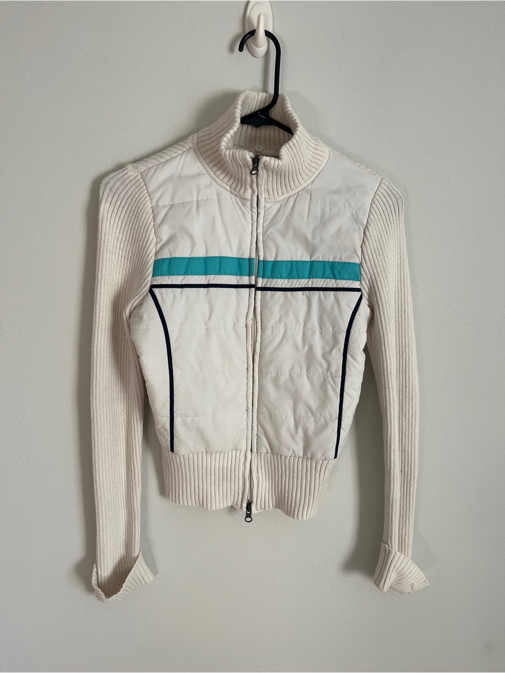Vintage snow bunny vest & Knit Hybrid Jacket with Teal Stripe